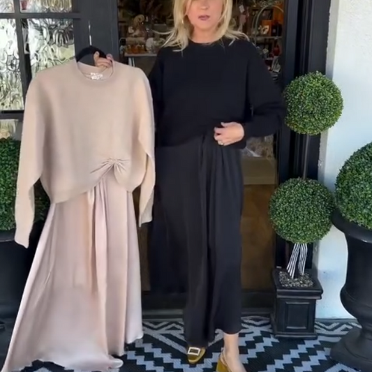 Elegant 2-delat set för kvinnor: Twist-Knot-top och maxiklänning