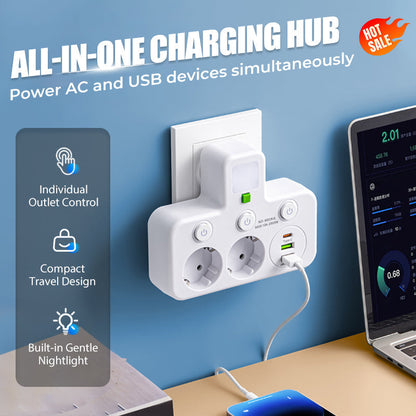 🛡️Elektrisk säkerhet garanterad! Smart grenuttag med USB-portar och flera säkerhetsfunktioner för sinnesro. 👍