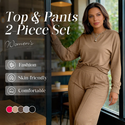 👚 60% RABATT! 👖 Damset Långärmad Top & Vida Byxor – Mjukt Tyg, Avslappnad Passform & Koordinerat Uppseende ✨
