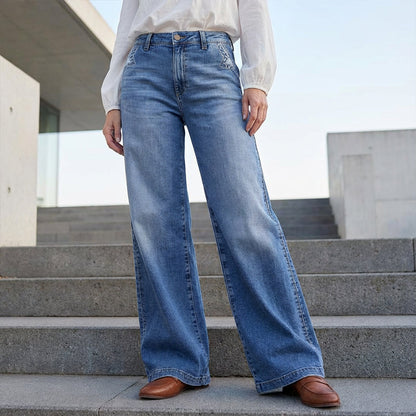 ⏳Begränsad tid 50% rabatt⏰Kvinnors vintage högmidjade breda jeans👖
