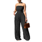 Strapeless skrynklig jumpsuit med vida ben