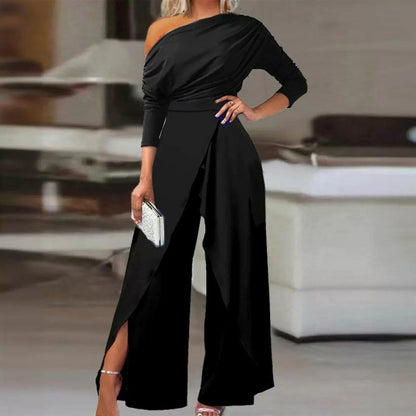 Elegant jumpsuit med en axel för kvinnor👗