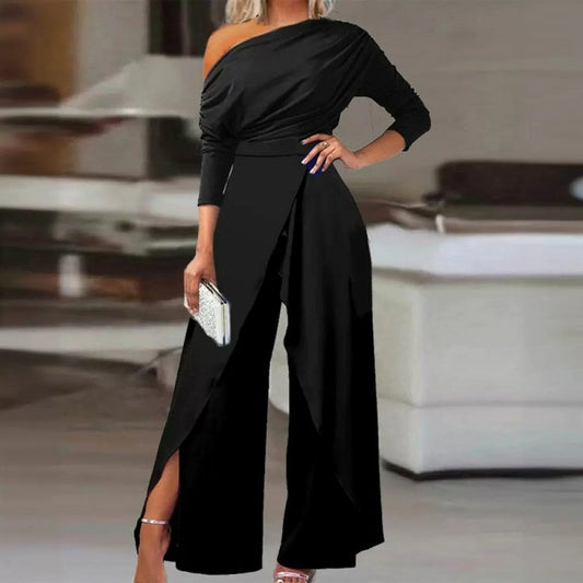 Elegant jumpsuit med en axel för kvinnor👗