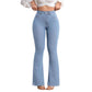 Högmidjade jeans med elastisk vid ben för kvinnor