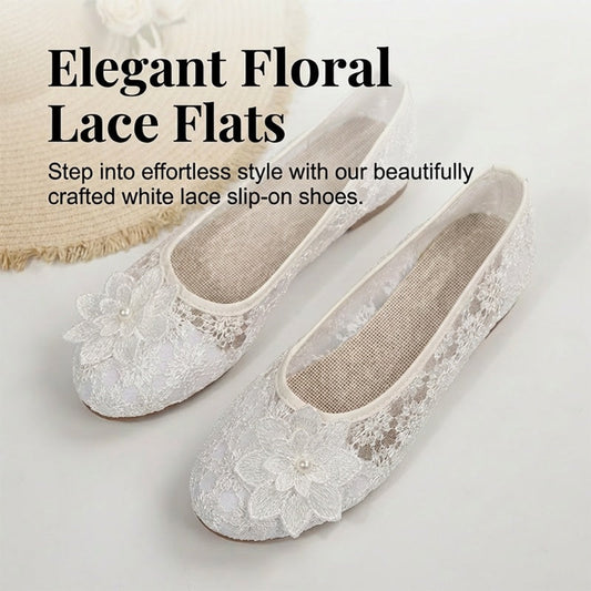 Damskor i blommig spets, andningsbara slip-on-loafers