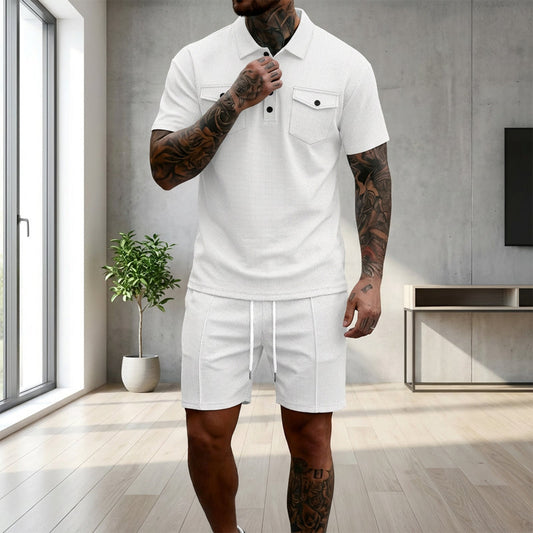 2-delat set med kortärmad topp och shorts med dragsko för herr