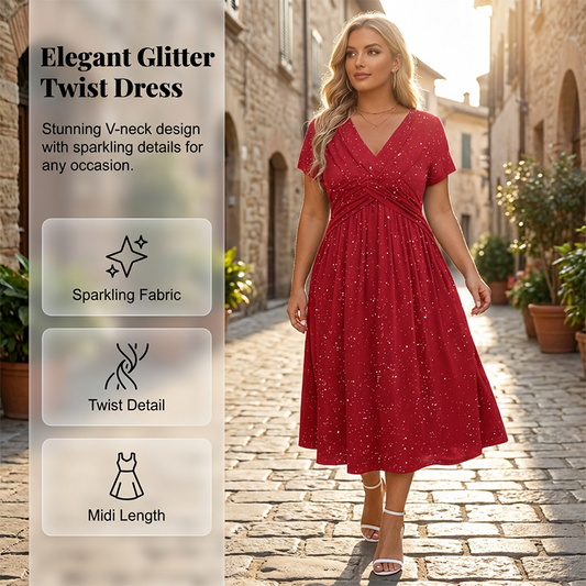 💗Elegant damklänning med V-ringning och vridet framsida💗✨Låt din charm lysa igenom