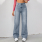 Kvinnors hövmidjade raka jeans