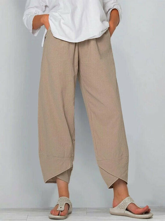 Asymmetriska Vintagebyxor med Elastisk Midja och Fickor