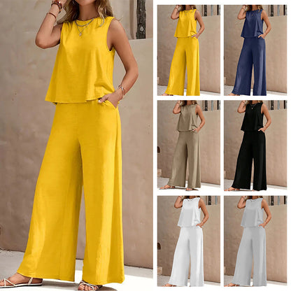 👗👖 Chic ärmlös topp och vida byxor set