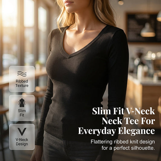 T-shirt med V-ringning i slim fit för damer