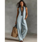 Damernas ärmfria V-ringad wide-leg overall