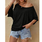 Avslappnad damtopp med kort ärm och off-shoulder