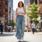 👖✨ Högmidjade vida denimbyxor med volang