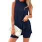 🟣Sommarens heta rea 49 % RABATT🧊Ärmlös topp med rund halsringning 2-delat set för damer Sommarens matchande loungeshorts-set Semesterort Flygplats Resa Outfit Uppslitsad fåll Avslappnade kläder
