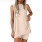 🟣Sommarens heta rea 49 % RABATT🧊Ärmlös topp med rund halsringning 2-delat set för damer Sommarens matchande loungeshorts-set Semesterort Flygplats Resa Outfit Uppslitsad fåll Avslappnade kläder