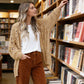 🧶 50% RABATT NU! 🌸 Dam Öppen Front Lös Stickad Kofta – Pointelle-textur & Fladdermusärmar – Enkel Bohemisk Elegans 🍁