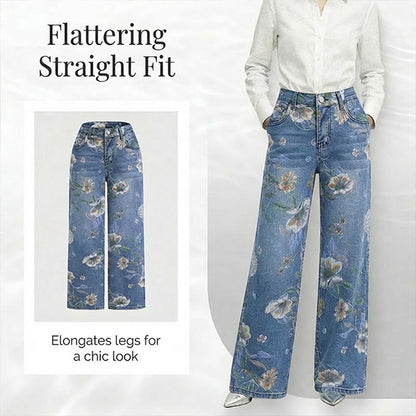🌸 50 % RABATT NU! 🌸Blommiga Jeans med Raka Ben för Dam