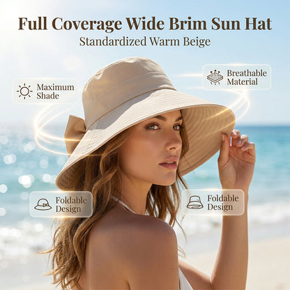 👒 BEGRÄNSAD TID -50% RABATT! ✨ Dam solhatt med bred brätte & rosett – hopfällbar, 360° UV-skydd & andningsbar 👒☀️