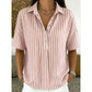 👚 50% RABATT NU!🌿 Dam Casual Randig Kortärmad Skjorta – Lös Passform & V-Ringning – Sommar Essential 🛍️
