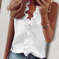 👚🌸 Casual V-ringad ärmlös topp med volanger