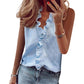 👚🌸 Casual V-ringad ärmlös topp med volanger