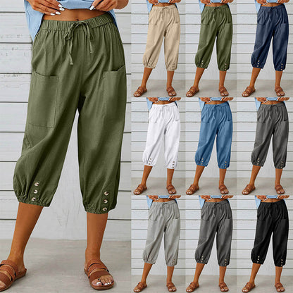 👖🌬️ Avslappnade capribyxor med dragsko och fickor