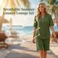👕👖 Andningsbart sommarlounge set med V-hals och resår