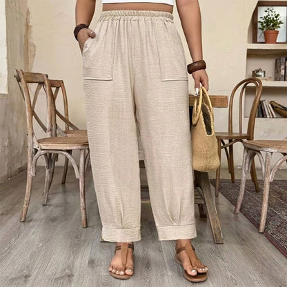 👖 50% RABATT NU! ✨ Dam Enfärgade Byxor med Ankelmudd – Smickrande Siluett & Resår i Midjan – Perfekt för Vardag & Jobb 💼