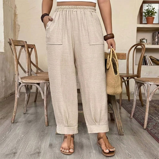👖 50% RABATT NU! ✨ Dam Enfärgade Byxor med Ankelmudd – Smickrande Siluett & Resår i Midjan – Perfekt för Vardag & Jobb 💼