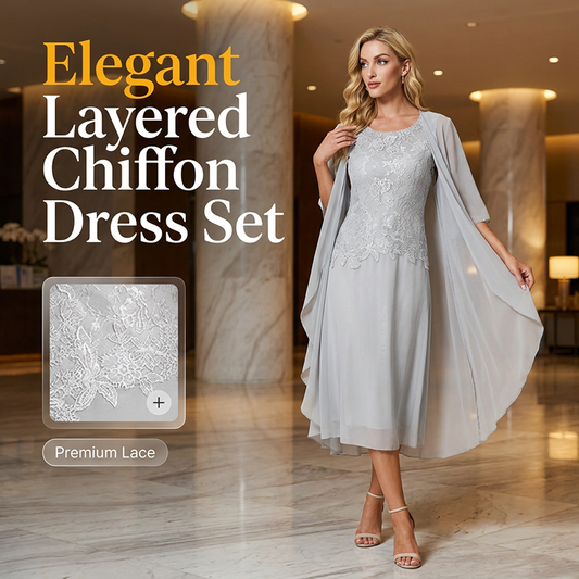 👗✨ Elegant tvådelad chiffonklänning med spetsliv