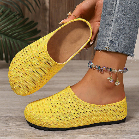 👡 50% RABATT NU! 🌬️ Damernas andningsbara stickade påklingsmules – Lätta och skumgummifodrade – Lätt att ta på/av, perfekta för vardagar eller snabba ärenden – luftiga och bekväma 🌸
