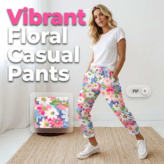 🌸 Damen byxor med floral design 🌿 Justerbar midja, bekväm passform & naturlig elegans ✨