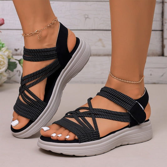 🔥 50% RABATT 👡✨ Elastiska korsbandssandaler med plattform – lätt, stabil & perfekt komfort för hela dagen 🌿