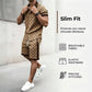 ☀️👕 Herr Tryckt 2-Delat Sommarset – Slim Fit Avslappnad Topp & Shorts Outfit