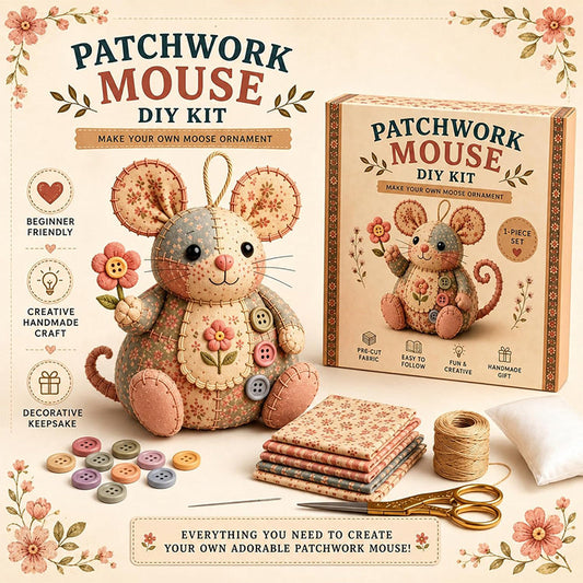 🧵 50% RABATT NU! 🐭 Vintage Lapptäcksmus DIY-kit – Allt Ingår, Steg-för-steg-guide & Charmig 3D-design – Avkopplande Hantverk & Perfekt Present 🎁