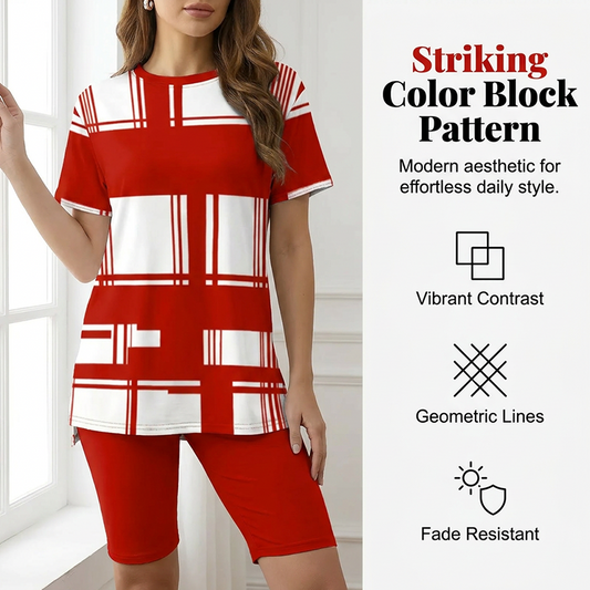 👚🩳 Färgblock loungeset med sidoslitsar