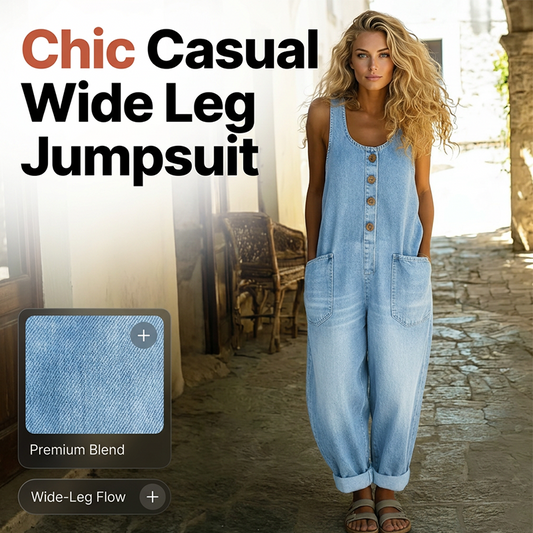 👗👖 Casual jumpsuit med vida ben, fickor och vintageknappar