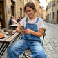 Casual-overall i denim med vida ben för dam