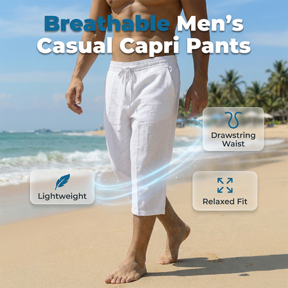 🔥🎁Nyhet 50 % RABATT🔥Herr Casual Capribyxor med Dragsnitt i Midjan