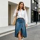💙👗 Högmidjad asymmetrisk denimkjol