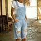 🩳 BEGRÄNSAD TID 50% RABATT! 💥 Damernas slitna denim-overall-shorts – Repad design, flera fickor, casual ✨