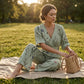 Elegant jumpsuit med V-ringning och tryck för damer
