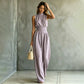 💥50 % rabatt på sista dagen – Ärmlös jumpsuit med hög hals och vida ben för damer