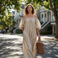 👗 50% RABATT NU! ✨ Off-shoulder Långklänning med Lanternärmar – Framhäver Axlarna & Döljer Överarmarna – Romantisk & Chic 🌸