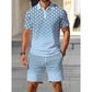🔥🎁Nyhet 50 % RABATT🔥💙Herr Geometriskt Mönstrad Pikétröja & Shorts Set😎