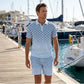 🔥🎁Nyhet 50 % RABATT🔥💙Herr Geometriskt Mönstrad Pikétröja & Shorts Set😎