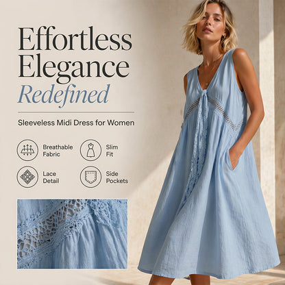 👗🌸 Romantisk spetsklänning med V-ringning och ärmlös design