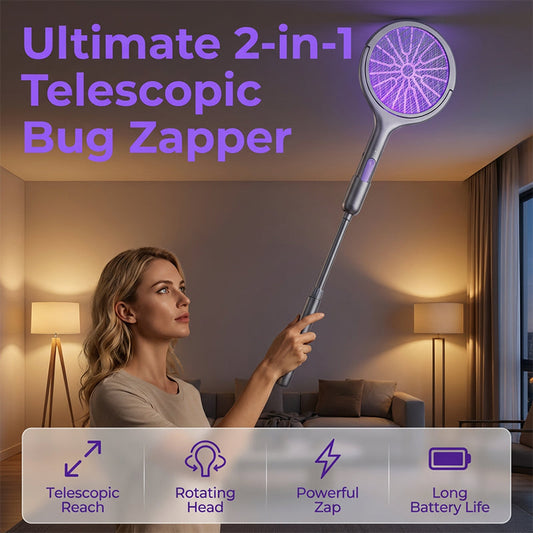 🔦 50% RABATT NU! Teleskopisk elektrisk myggsmällare med UV‑fälla – når tak, hörn & väggar – säker & effektiv 🦟⚡