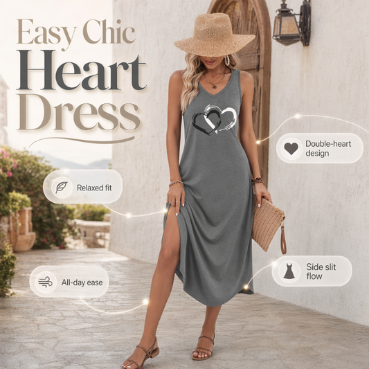 ❤️✨ Enfärgad V-ringad klänning med hjärtprint – enkel stil med feminin charm!💕